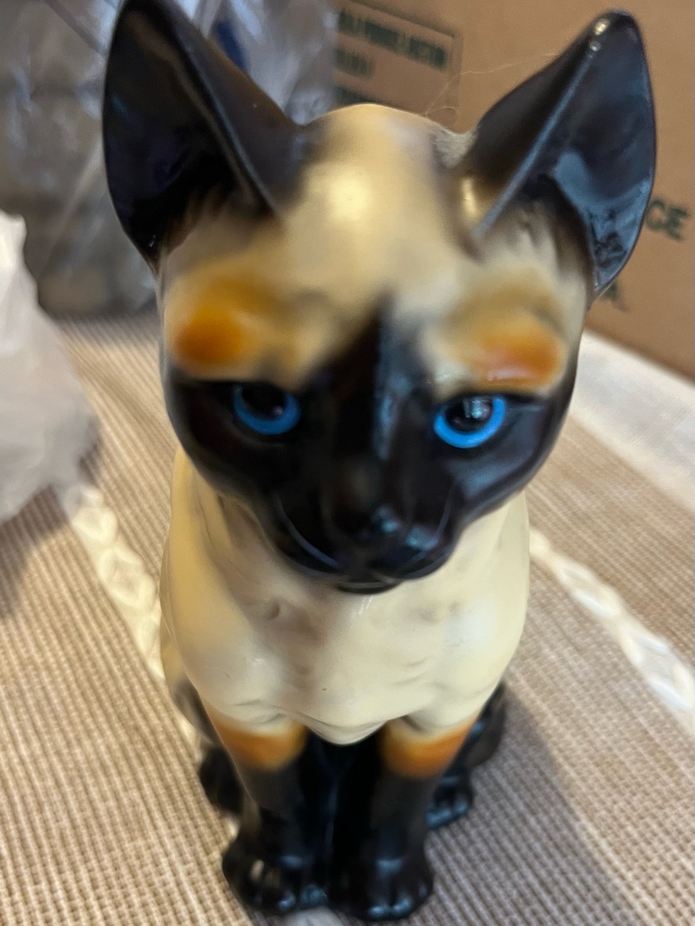 Vintage Harry Knox Cat Figurine - Cream and Black Decorative Pet Statue